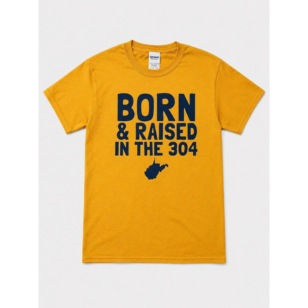 Born & Raised in the 304 Tee – Small – Gold and Blue WV Shirt